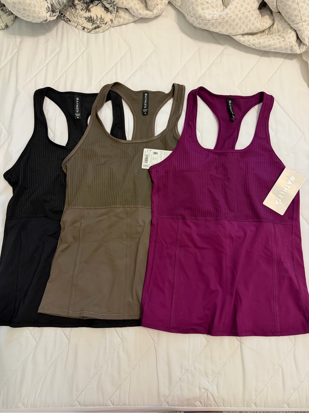 Athleta Ribbed Racerback Tanks - Black, Olive, Berry